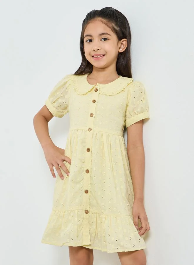 Styli Girls Yellow Embroidered Mini Dress